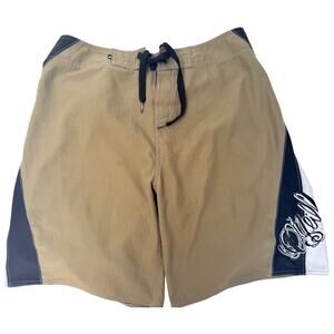 O'Neill Mens Board Shorts 34 Tan Black Surf Swim Drawstring Beach Shorts
